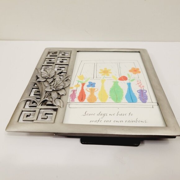 Vtg Silver Toned Square Floral Photo Picture Frame - Picture 5 of 5